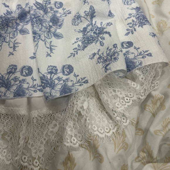 CIDER Blue Toile Floral Puff Sleeve Mini Dress - Picture 7 of 10